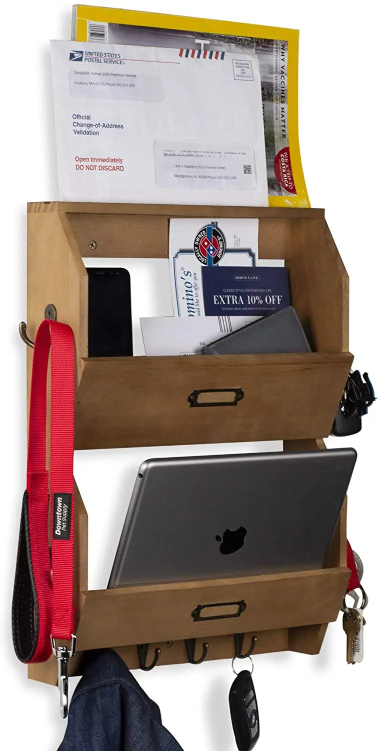 Custom Entryway Decorative Letter Shelf Wooden Key and Mail Rack Wall Mounted Hanger