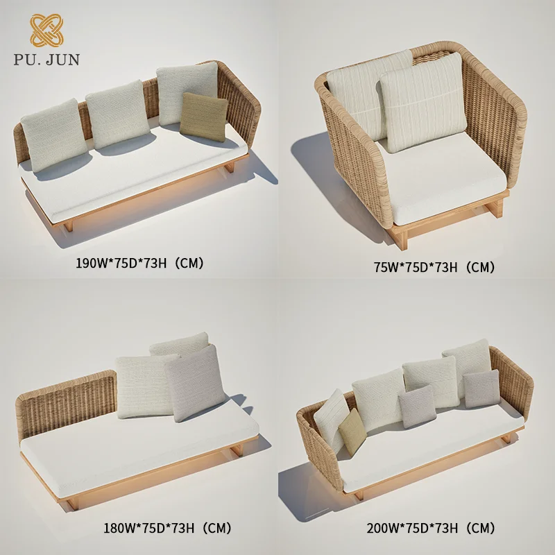 All-weather Resort Furniture Terrace Garden Outdoor Teak Launch Furniture Set Garden Lounge Sofa Set