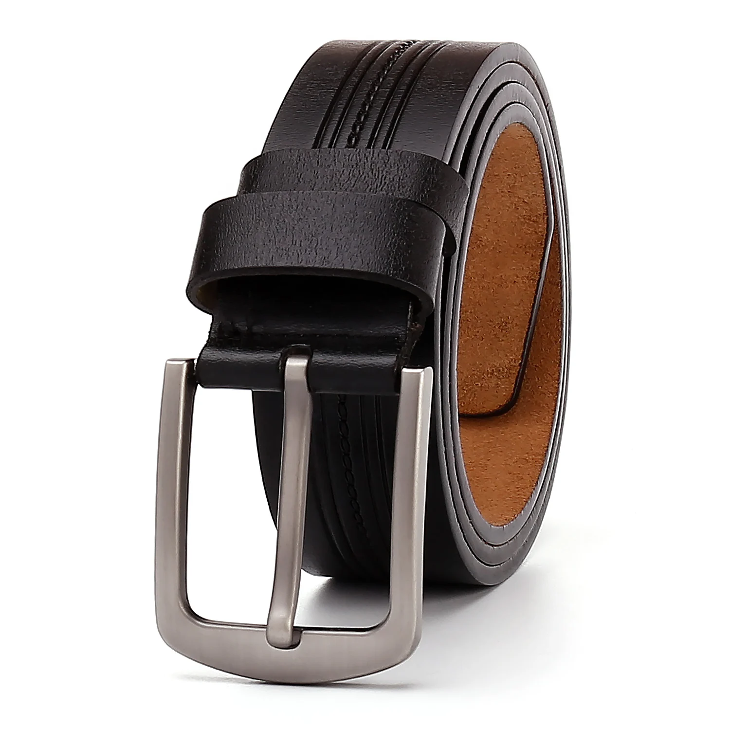 Customized Emboss Logo Factory Wholesale Leather Belt Comfortable Style Men Pin Buckle Genuine Cowhide Leather Belt