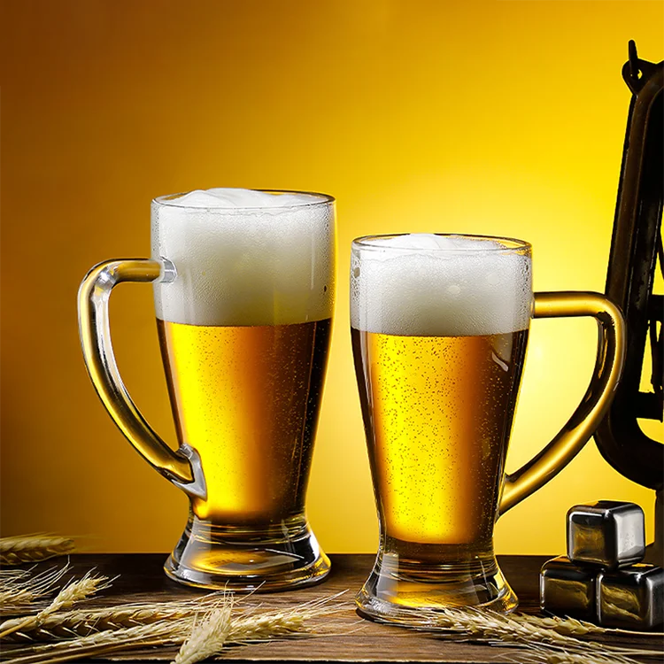 Beer Glasses Beer Mug Wholesale Various Style Clear Crystal with Handle Engraved Glass for Restaurant Party Customized Packaging