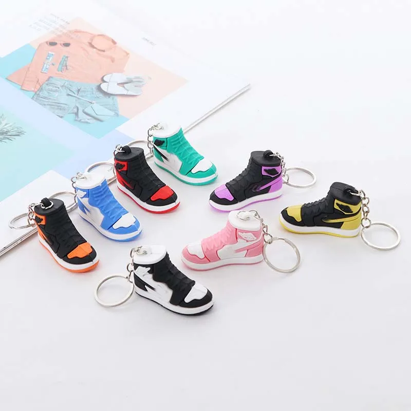 Wholesale 3D Brand Logo Mini AJ Sneakers Design Shoes Keychain Sport PVC Soft Basketball Shoes Keychain Pendant