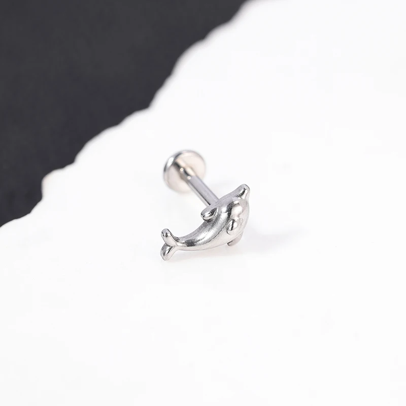 Dolphin Design Stainless Steel Labret Bar Piercing Labret Internally Threaded Lip Earring Studs