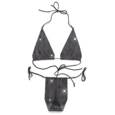 stripper exotic dancer outfits dancewear  rhinestone crystal bikini 2021 swimwear thong set with cover up performance wear