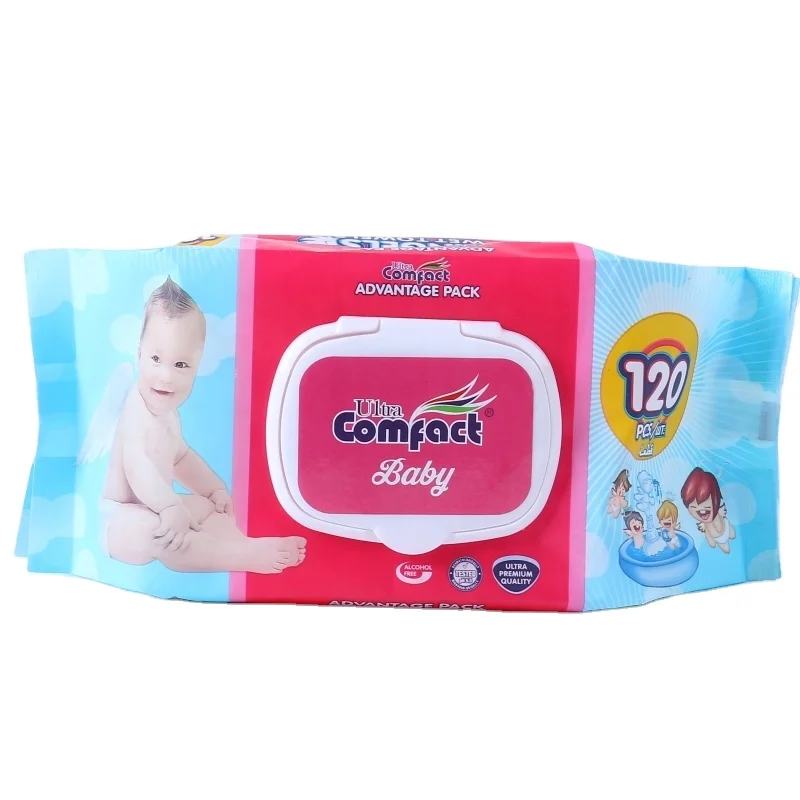Factory Directly Baby  Cleaning Wet Tissue 120 Count Soft Non-Woven Baby Wipes with Lid for Babies