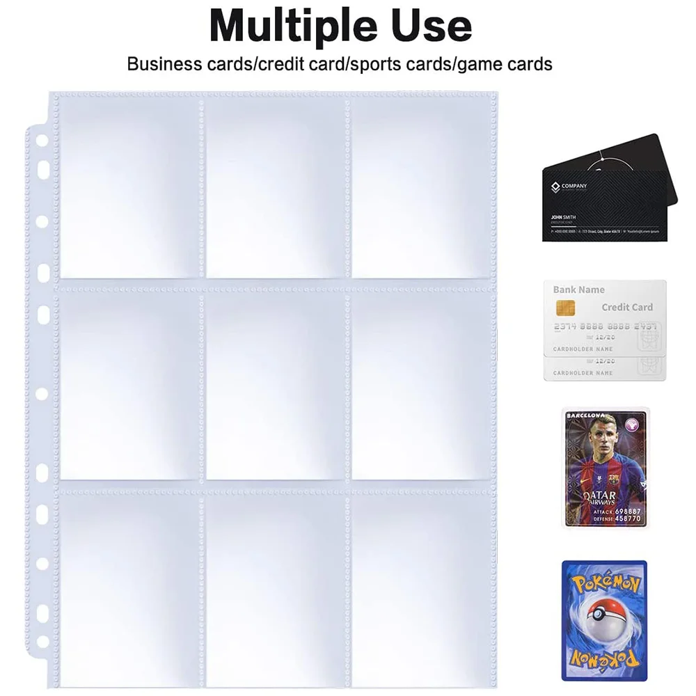 Trading Card Sleeve Pages 9 Pocket Trading Card Storage Album Pages 11 Holes Fit 3 Ring Binder