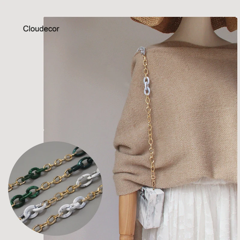 New Green Gray Chain Accessories For Handbags Women Universal Acrylic Chain Gold Plated Custom Resin Metal Clutch Purse Chain