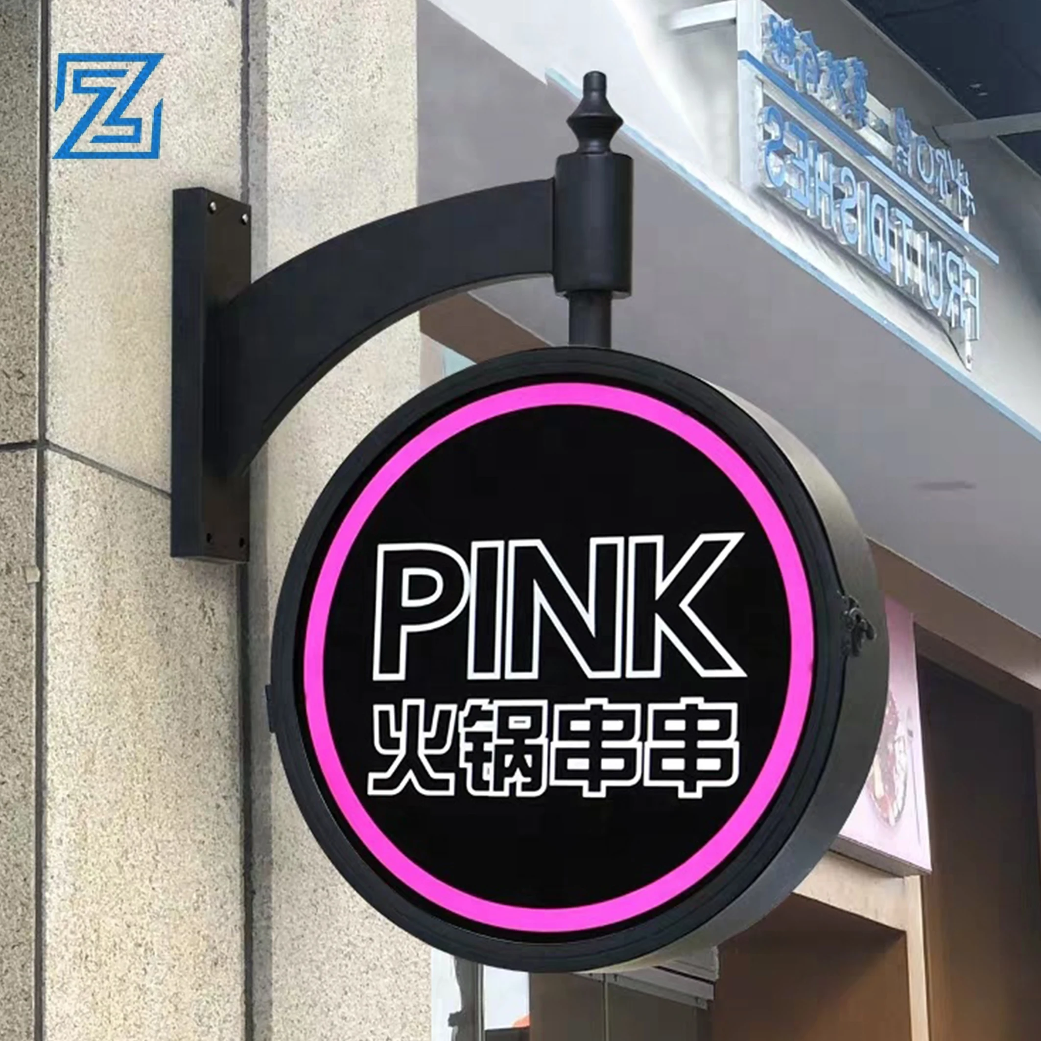 led module acrylic movable front round outdoor sign board rotating signage rotary lightbox