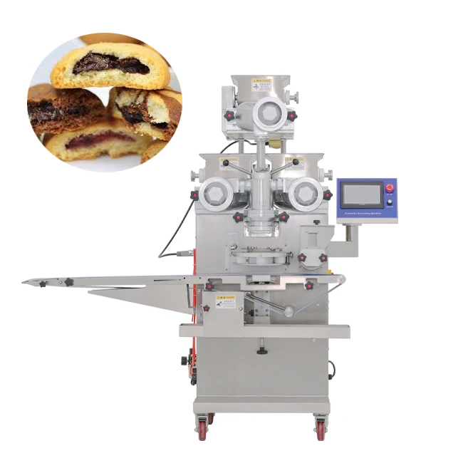 Double filling encrusting machine for filled cookies biscuit two color chocolate cookies forming machine for sale