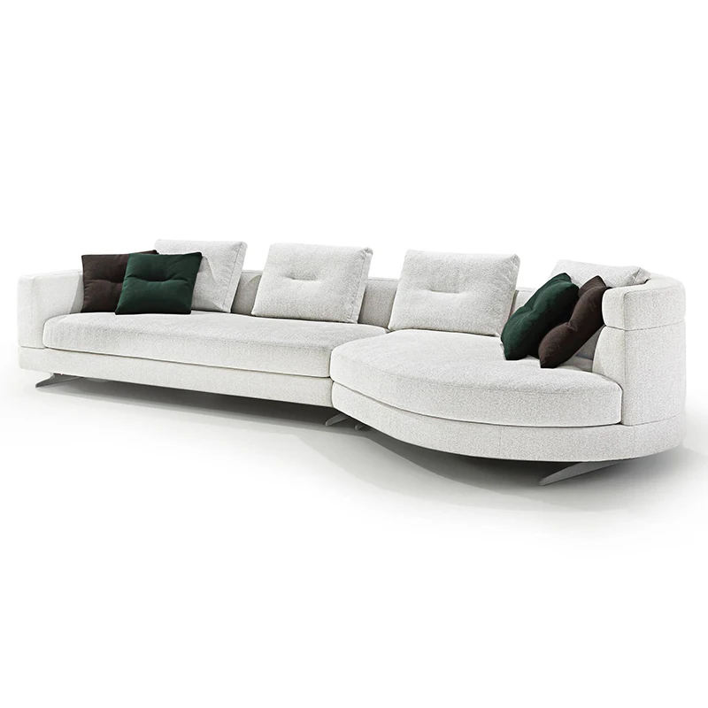 White modern fabric L shape curved sectional modular sofa set 5 seaters couch nordic curved sofas for living room