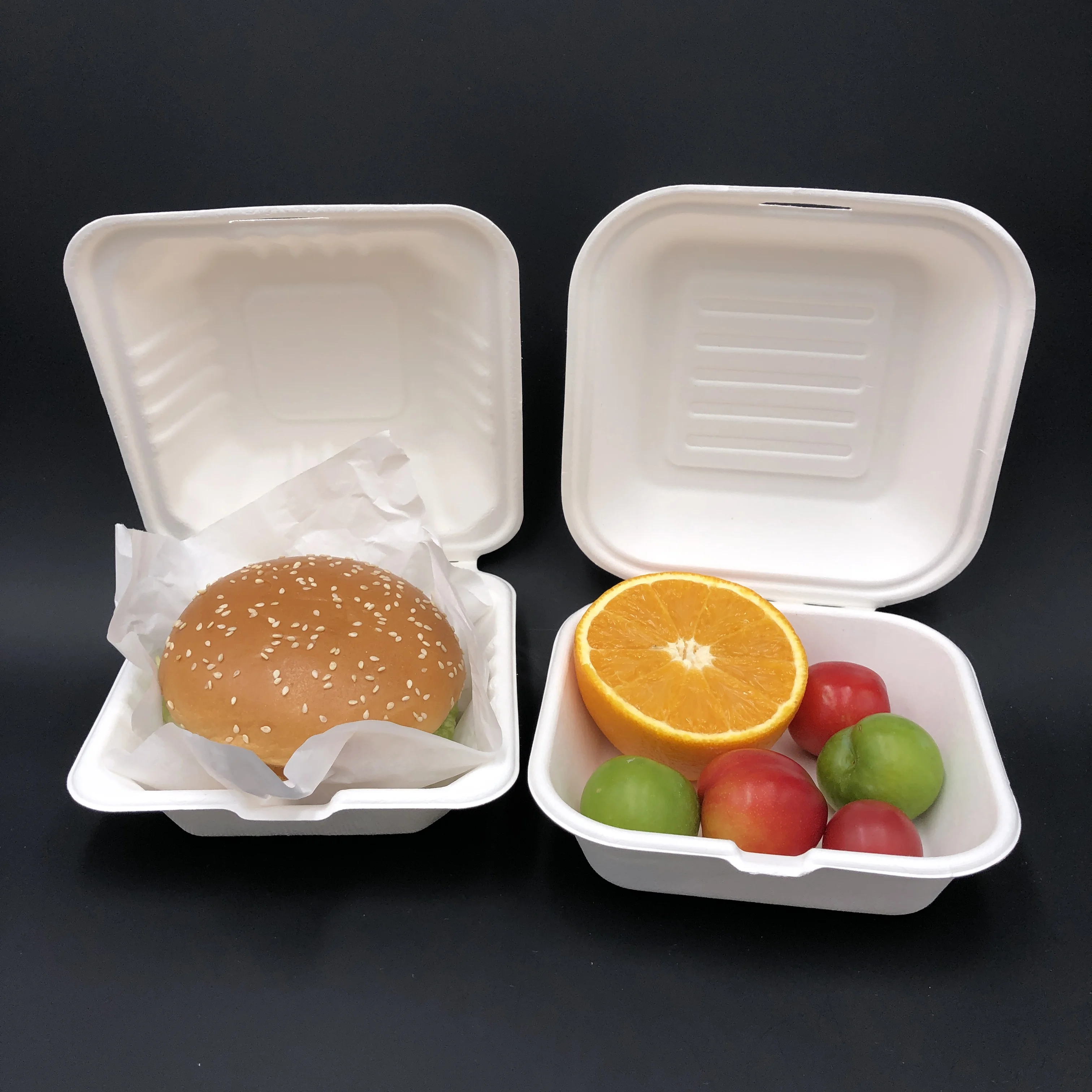 sugarcane bagasse compostable tableware takeout hinged clamshell food box biodegradable disposable luxury dinnerware sets
