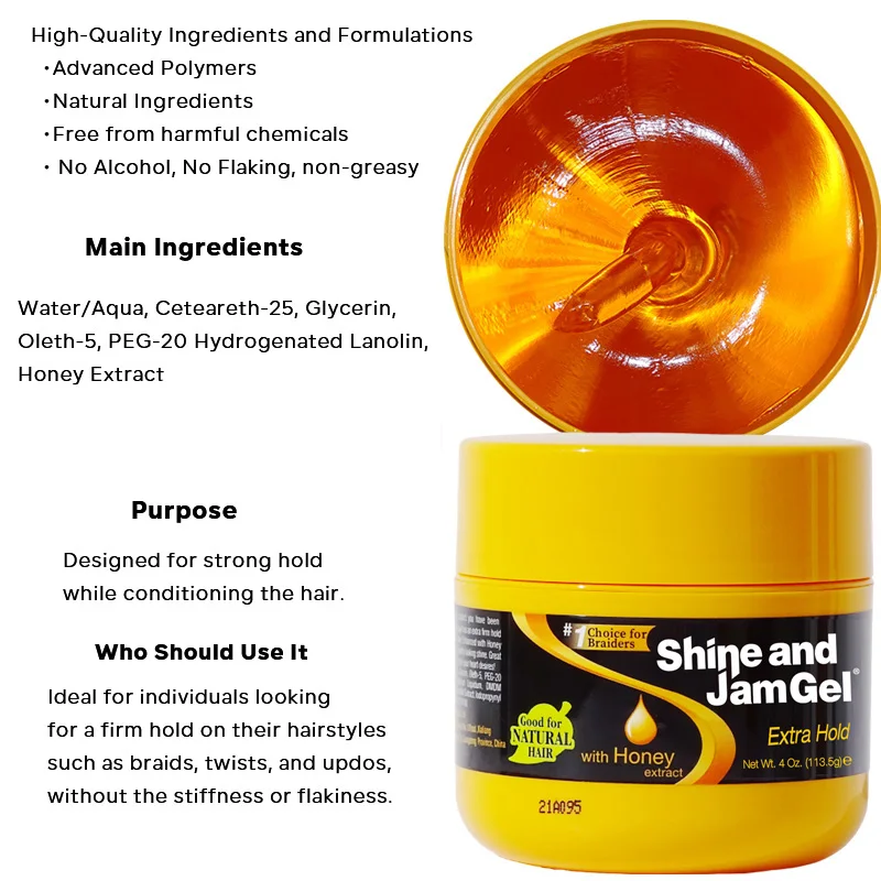 Oem Factory Supply Conditioning Gel 8oz Shine And Jam Hair Wax Gel Strong Hold Braid Edge Control Gel Hair Styling Wax