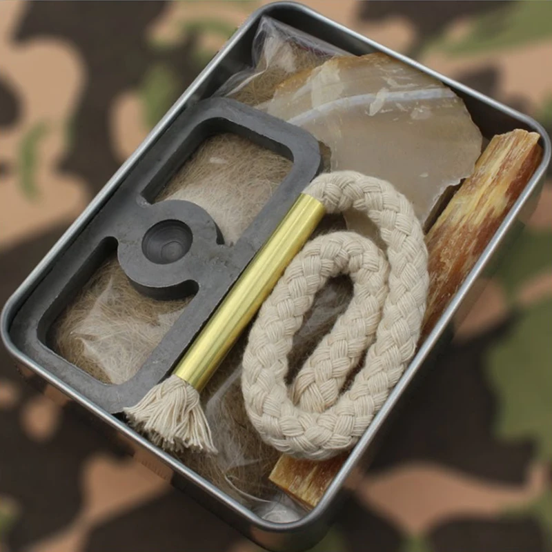 Pocket Tin Survival Jute Tinder Starting Fire Stone with Fatwood