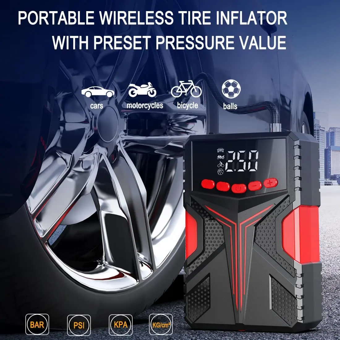 2000A Car Jump Starter with Air Compressor Portable jump starter with 150PSI Tire Inflator 10000mAh 12V Auto Battery Booster
