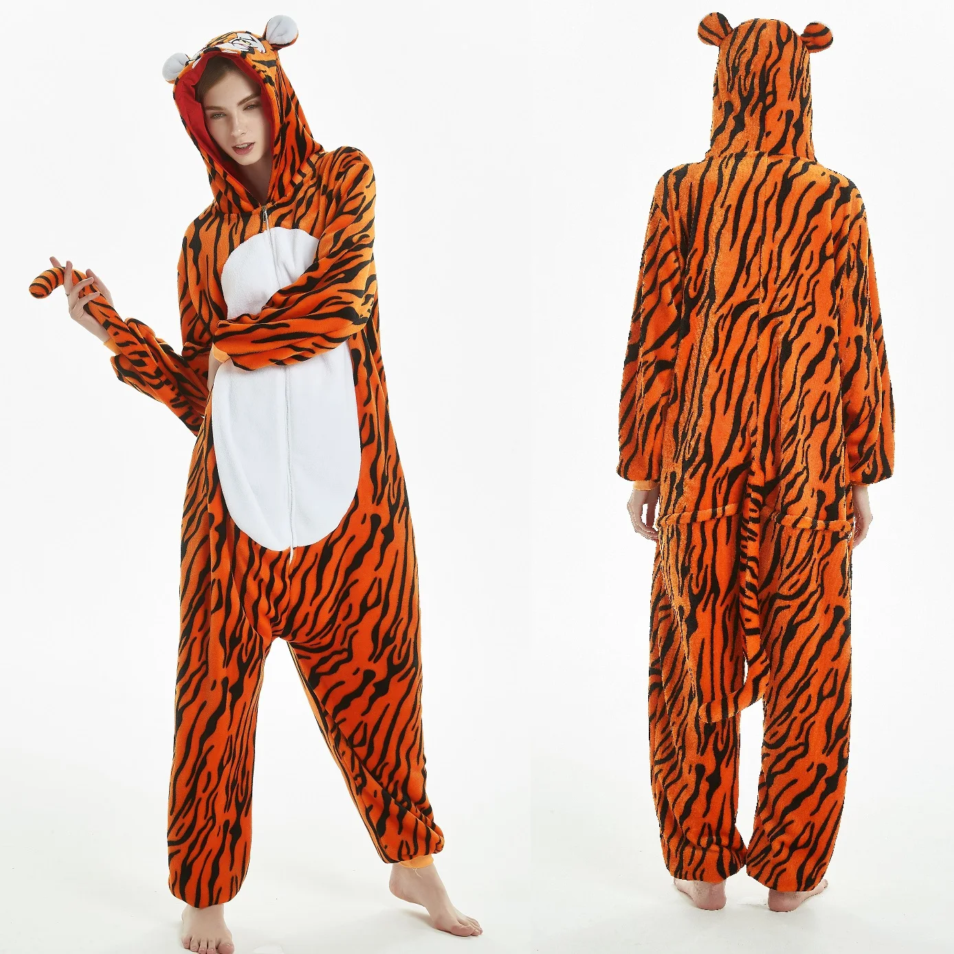 IN-STOCKED Retail Wholesale Animal Onesies  Christmas Pajamas Flannel Cartoon Costume Tiger Adults Pajamas Manufacturers