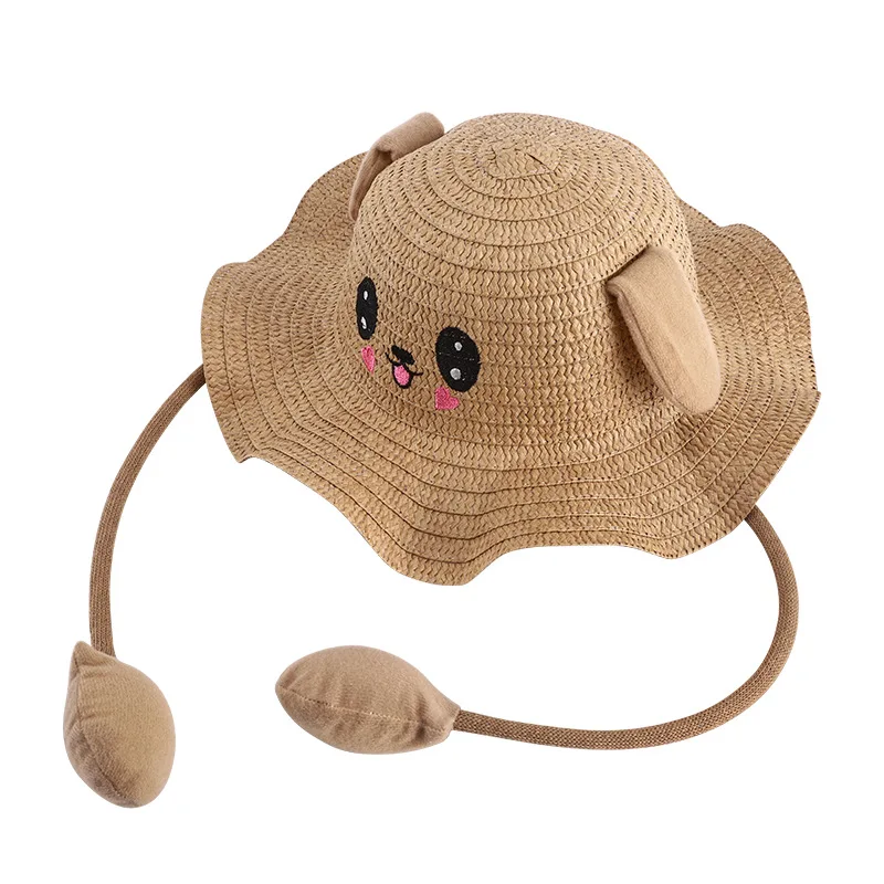 Cartoon Rabbit Ears Airbag Summer Travel Parent-Child Hat A Pinch Of The Ear Will Move Sun Visor Straw Hat