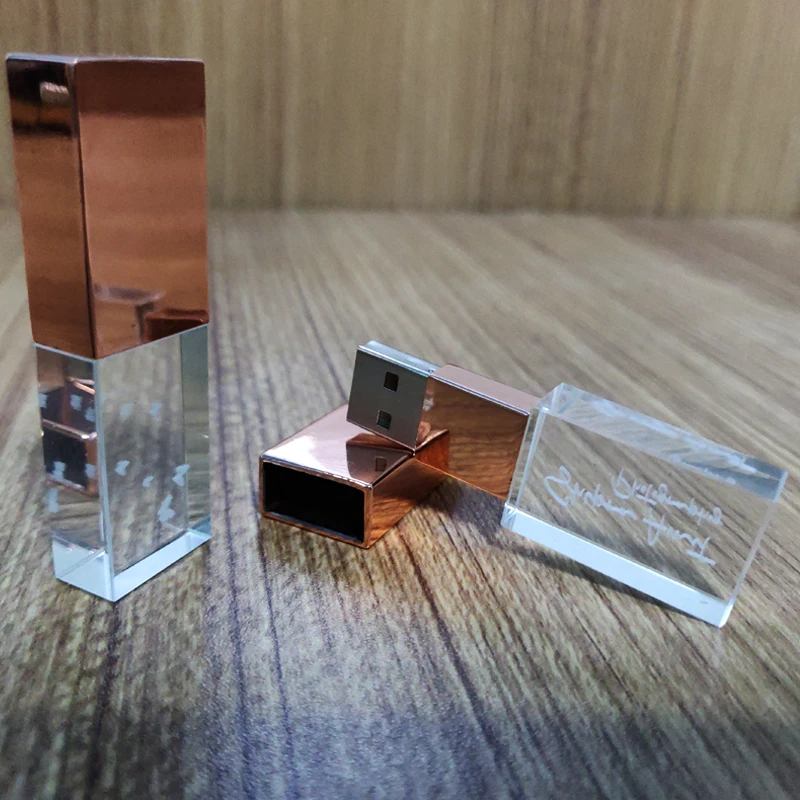 Wholesale  ROSE GOLD matte Glass Crystal USB flash Drives Thumb drive USB3.0 64GB 128GB  with USB gift box packing