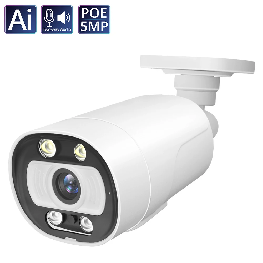 H.265 двухстороннее аудио Смарт AI 5MP POE IP! Внешняя водозащитная камера видеонаблюдения Bullet камера с распознавания лиц