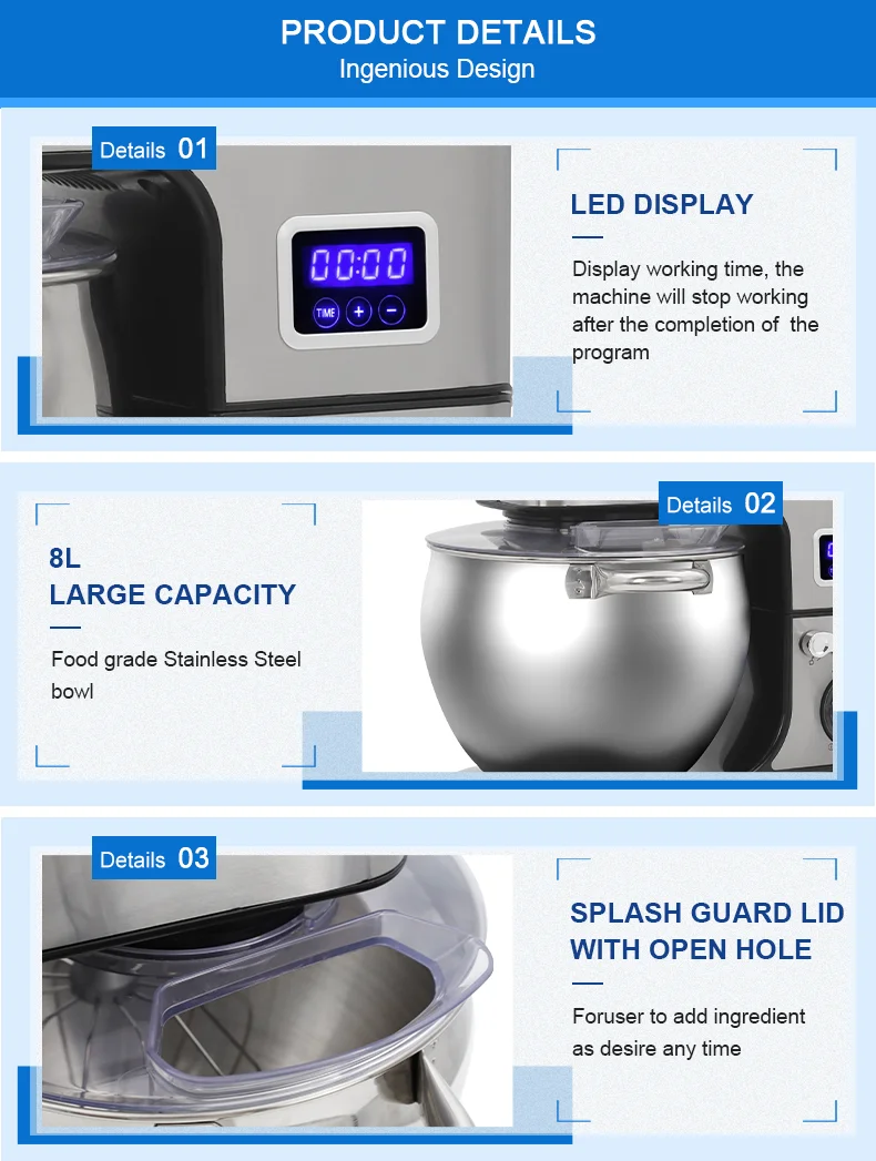 LED Display Stainless Steel Housing Large Capacity Stand Mixer Industrial Food Mixer Dough Mixer For Selling