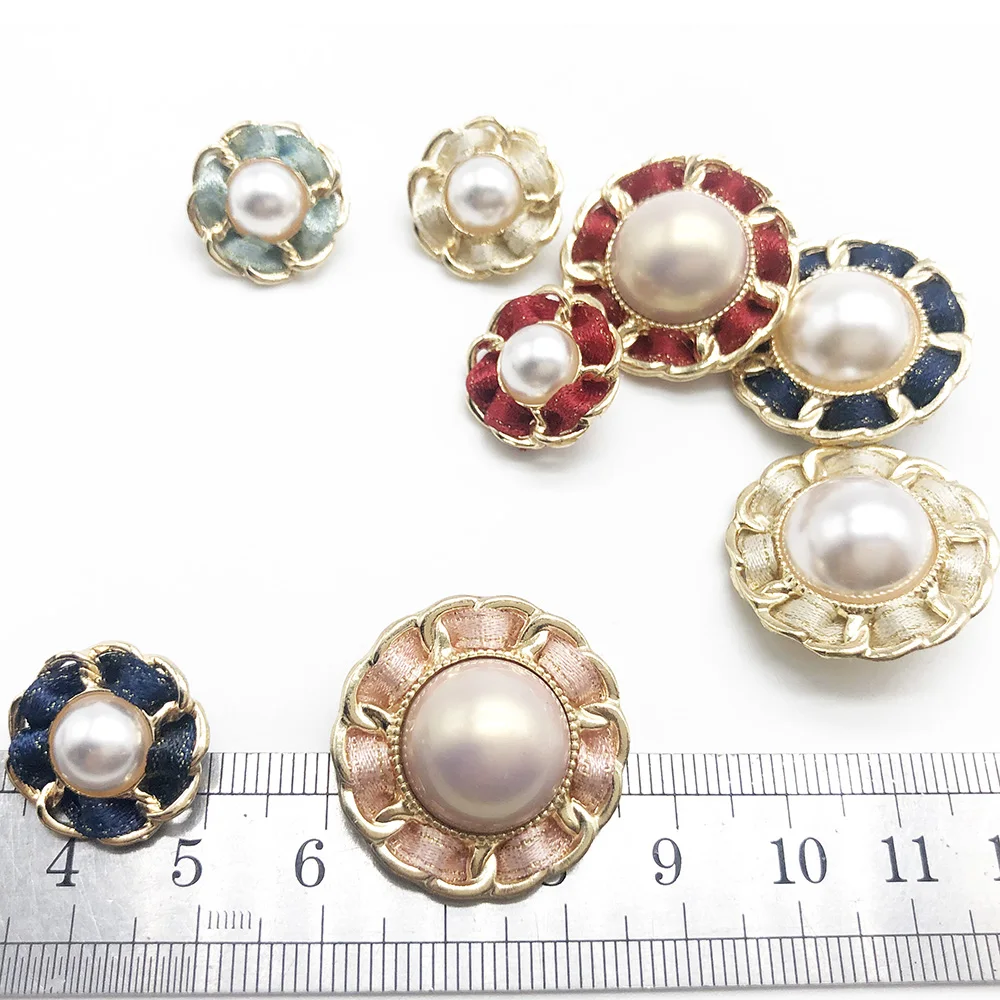 New Arrival pearl gold Crystal ribbon metal alloy half ball round Rhinestone Buttons