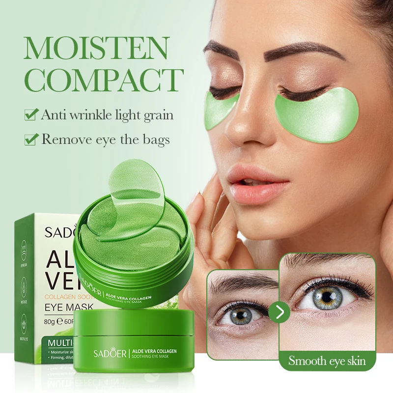 OEM ODM SADOER Organic Aloe Eye Masks Anti Wrinkle Collagen Soothing Remove Dark Circles Moisturizing Eye Mask Skin Care