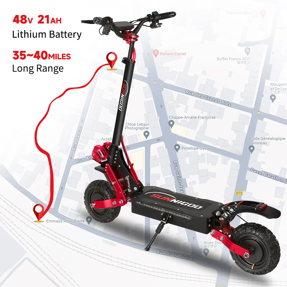 SUNNIGOO X7 Electric Scooter From EU Warehouse 11 Inch Wheel Off Road E Scooter With 3600W Motor 48V 21Ah Battery Adult Escooter