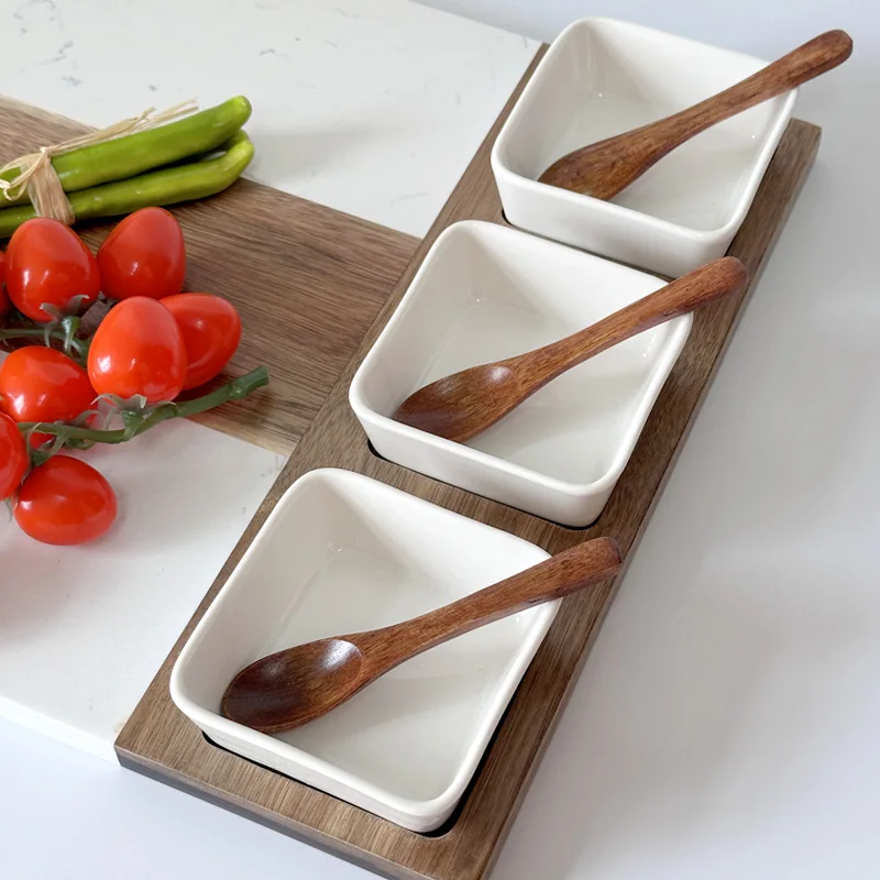 Acacia Wood and Marble Charcuterie Cheese Board Cutting Serving Board with Knife Fork Set and 3pcs Ceramic Bowl