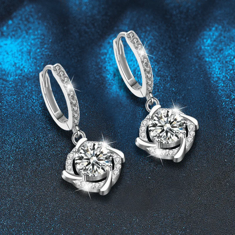 Classic moissanite halo dangling earings for women vvs 1ct diamond pass tester s925 sterling silver wedding party best gift