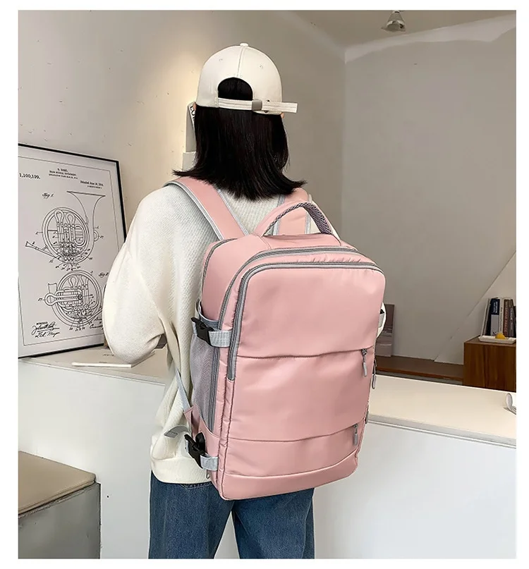 Women Pink Large Capacity Business Casual Daypack Waterproof Travel Laptop Bag Shoe Compartment Custom Diaper Backpack with USB