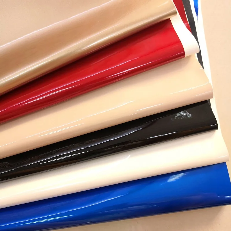 Wrinkle Free Mirror PU Leather Rolls Synthetic Leather Smooth Patent PU 0.8mm Waterproof Jacket Waterproof Notebook Water Shoes