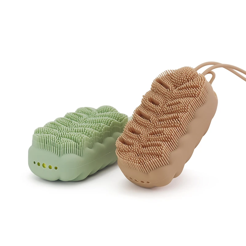 Custom Soft Dry Skin Massage Back Lash Bamboo Cleaning Hair Shower Washing Scrubber Kid Baby Silicone Bath Body Brush