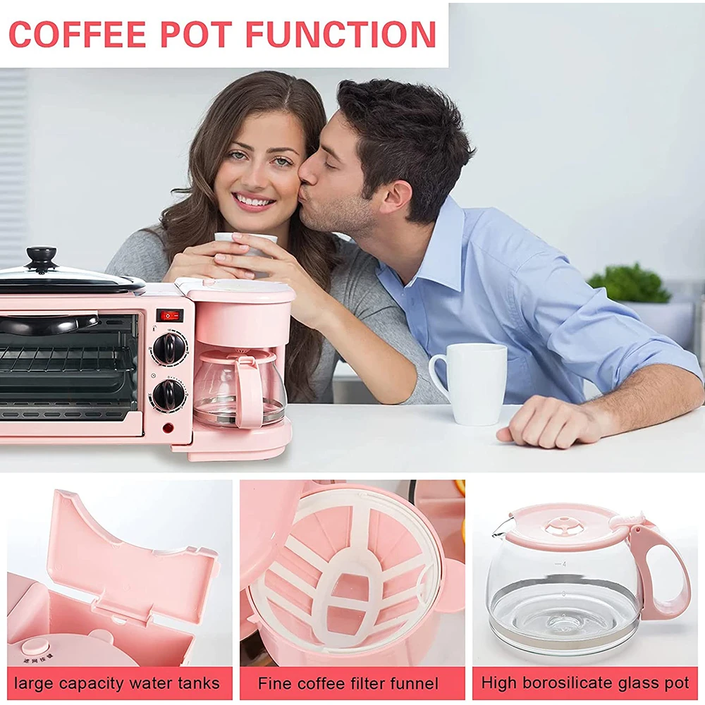 Automatic Electric 3 in 1 Household Oven Coffee Maker Frying Pan Sandwich Maker, 3 in 1 Breakfast Makers