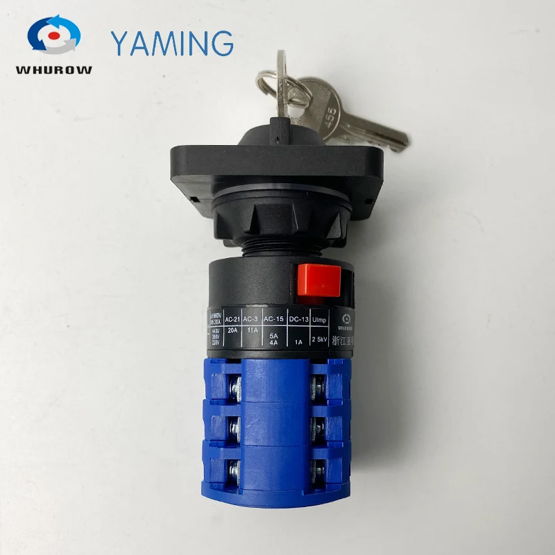 LW26-20/3S Combined Selector Control Circuit 3 Positions Single Hole Install With Key 20A 380V Reverse Forward Rotary Cam Switch