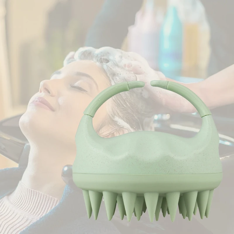 LOHAS Logo Customization Wheat Straw Silicone Hair Scalp Massager Shampoo Brush Green With Round Shape