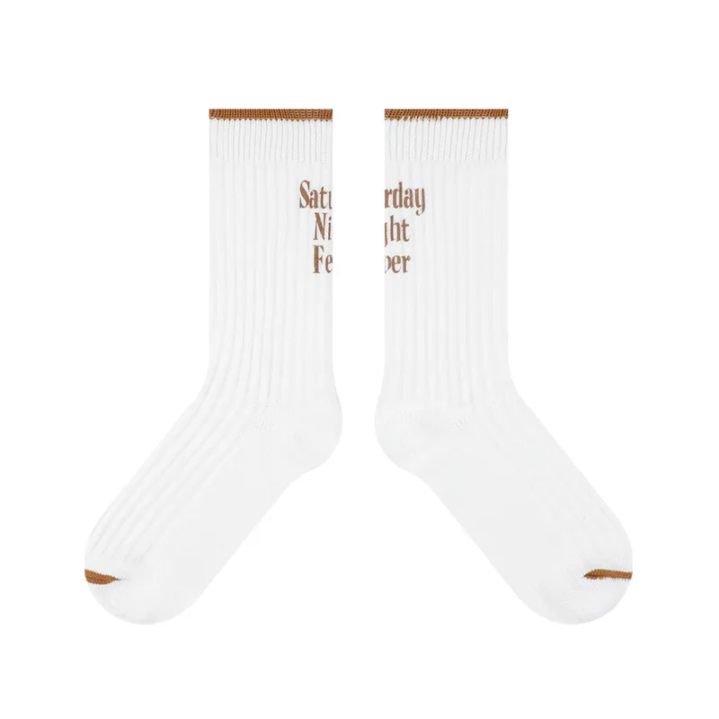 Wholesale plain solid color fashion cotton custom letter socks logo ribbed crew socks