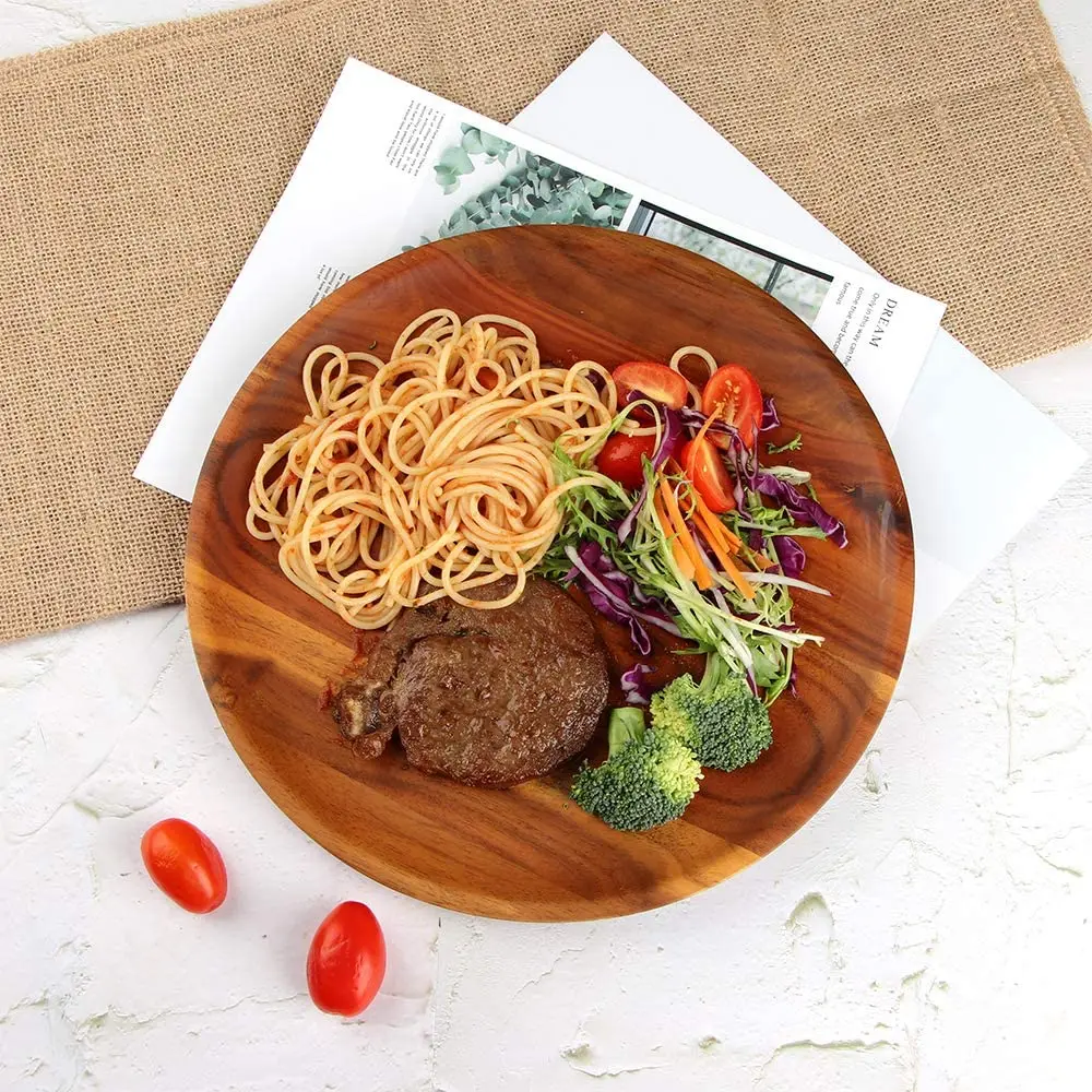  9 84 дюйма/25 см обеденные тарелки из дерева акации блюда закуски десерты экологически чистые круглые деревянные