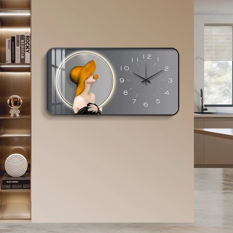 Nordic Large Modern Square Abstract Wall Clock Living Room Home Decoration Simple Fashion Art Porcelain Painting Mural Clock