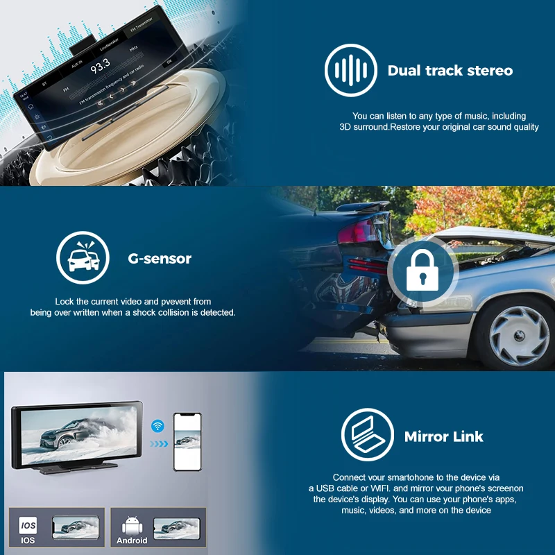 Maustor 10.26 inch Portable Carplay Screen with 4K Dash Cam Wireless Carplay Android Auto Loop Recording AirPlay