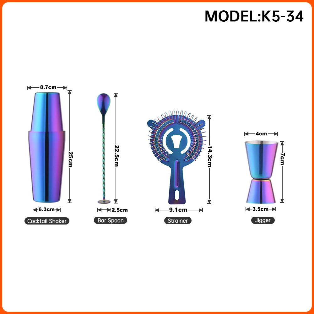 Creation Factory Direct Customizable Bartender Kit Bar Accessory Tools Set 750ml Stainless Steel Cocktail Shaker Boston