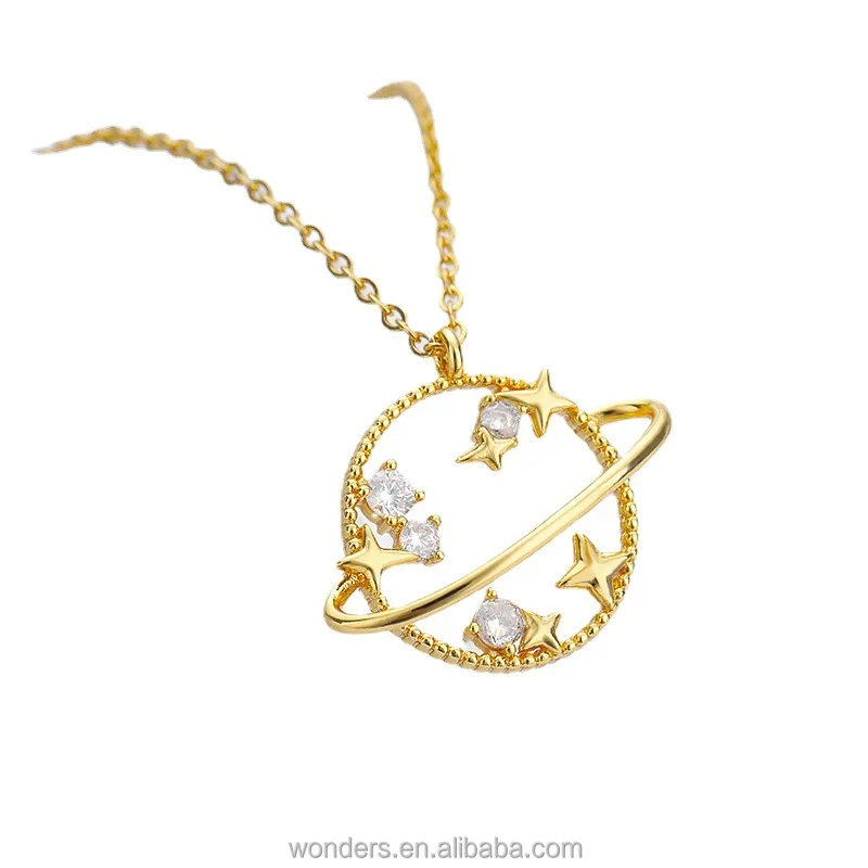 Cute Full Moon Stars Micro Inlaid Gold Necklace Female Good Luck Hot Collar Chain Necklaces Women Jewelry Accessories