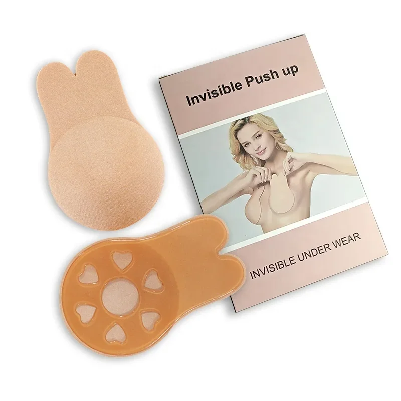 Silicone adhesive sticky rabbit bra pasties strapless reusable invisible push up breast lift bra tape nipple covers