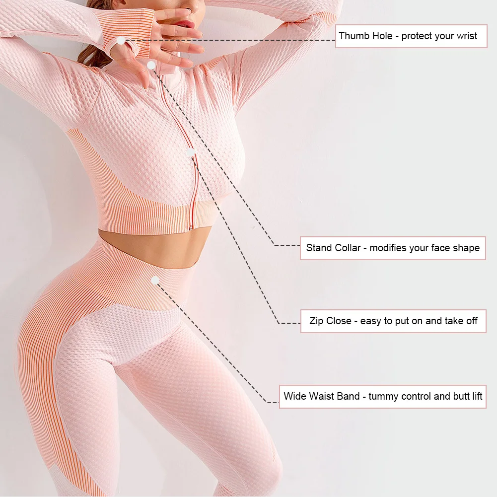 Изготовленный на заказ логотип круглый вырез горловины с длинным рукавом облегающий короткий топ с высокой талией, спортивные брюки для девочек, комплект спортивной одежды, женский спортивный тренировочный костюм