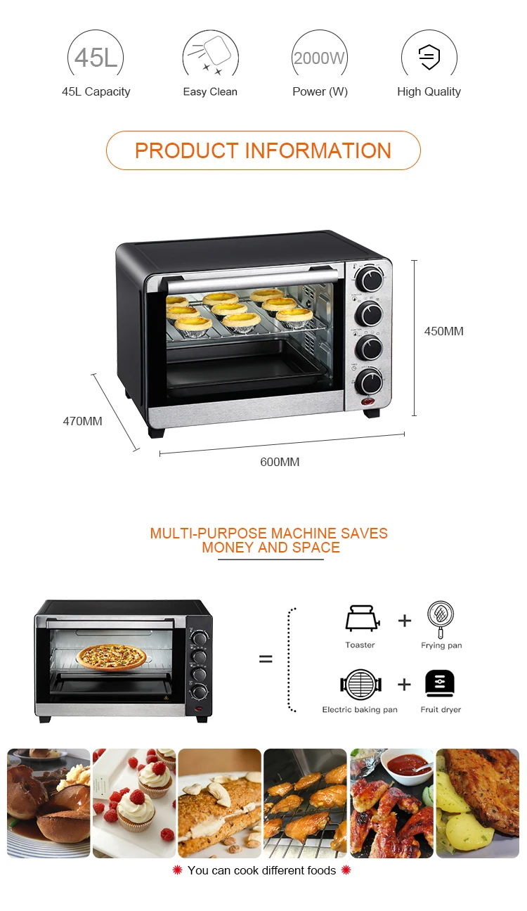 45L toaster oven electric small kitchen appliance pizza oven table bread oven