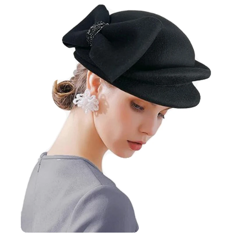 2024 new Fascinator Hats for Women Tea Party 100% Wool Hats Kentucky Headband Derby Wedding horse riding hats Cocktail Flower