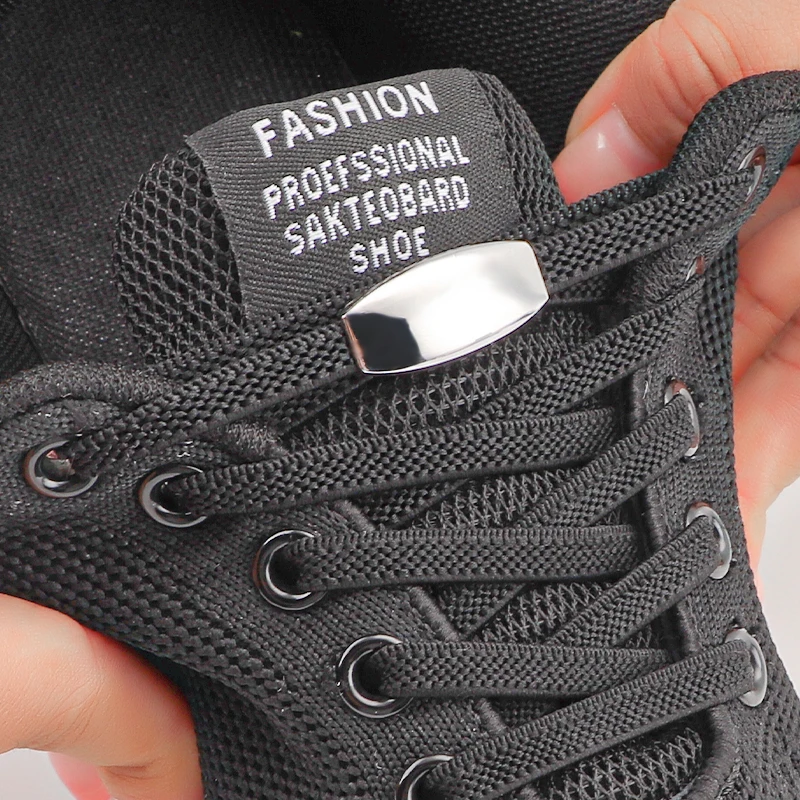 Elastic No Tie Shoelaces Flat Shoe Laces For Kids and Adult Sneakers Quick Lazy Metal Rugby Shape Lock Shoelace