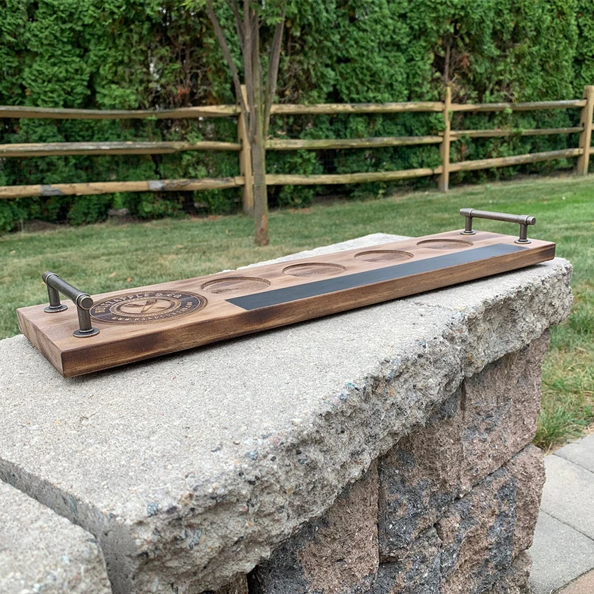 Wood Beer Flight Customized Wooden Whiskey Flight Beer Tasting Tray With Handle