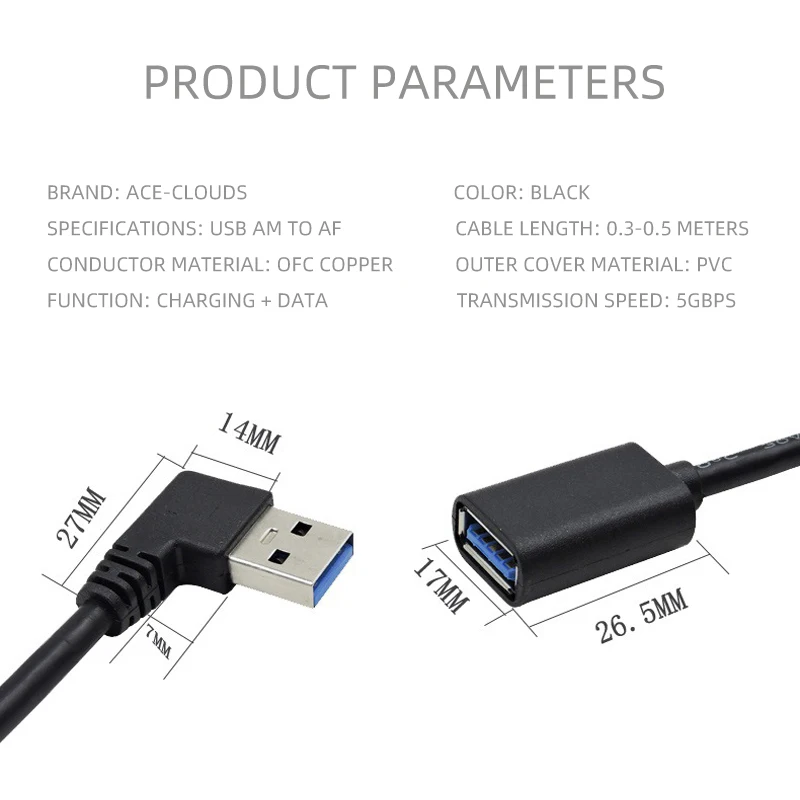 Right left Angle USB3.0 A Male to Female Adapter cable usb2.0 otg extension cable