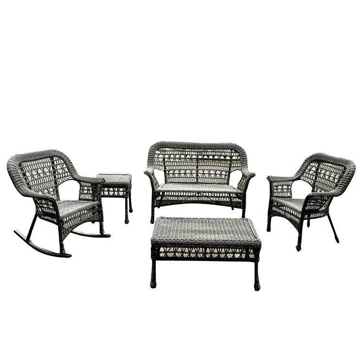 Indoor & Outdoor Chic Style 5 PC Rattan Patio Furniture Set Garden Lawn Sofa Cushioned Seat Wicker Sofa Set