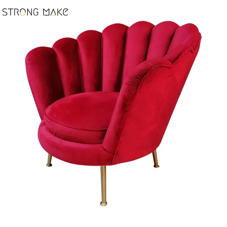 Modern Accent Chair Metal Leg Upholstery Recliner Rose Red Armchair Petal Pink Velvet Lounge Shell Chair For Living Room