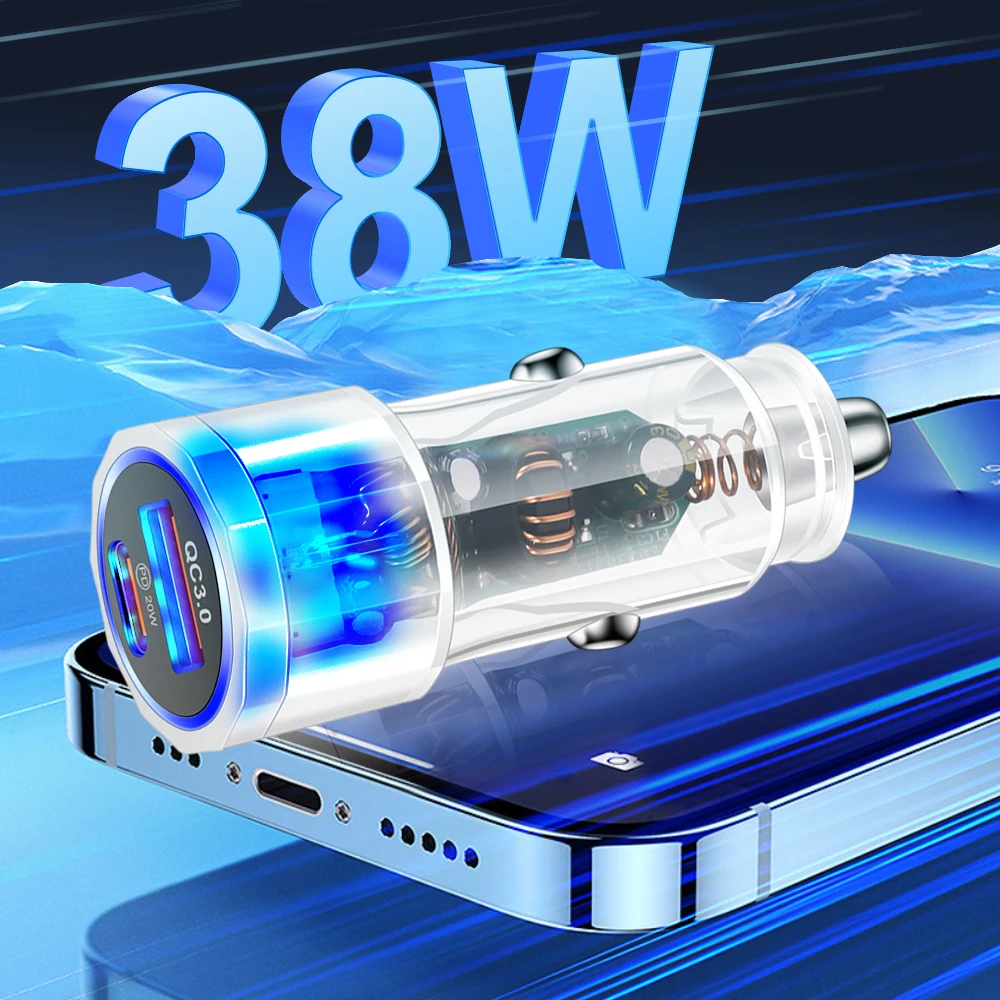 Top Seller 2 Port Fast Cargador Dual Type C Universal Laptop Charging Pd 38w Iphone Usb Car Charger