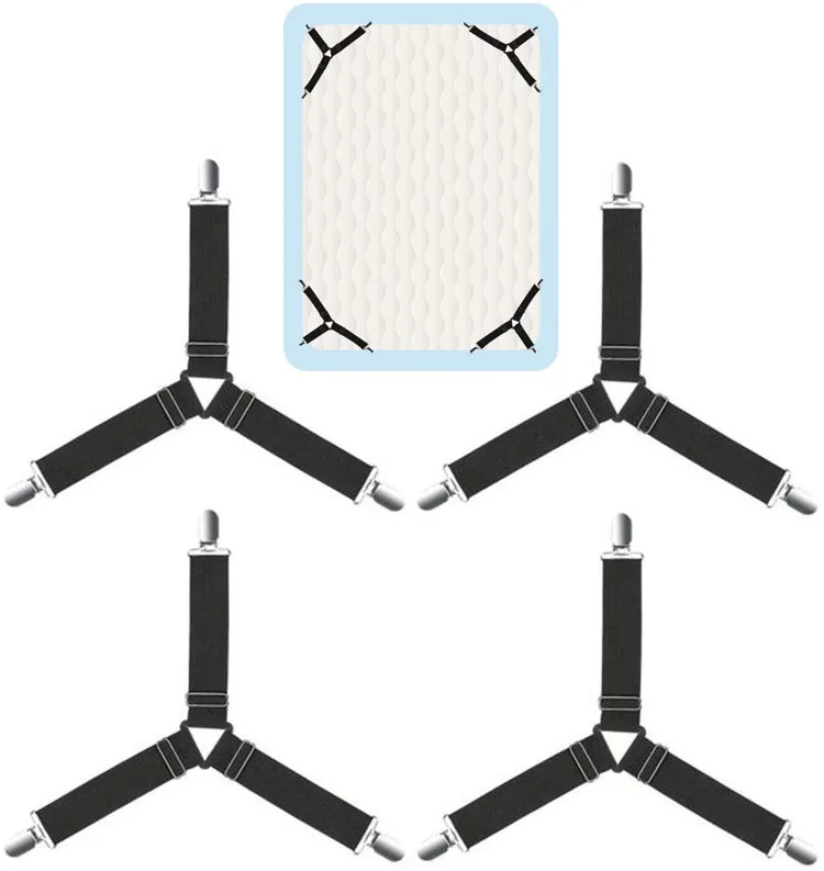 Factory Wholesale Adjustable Elastic Fasteners Bed Sheet Grippers Holder Corner Straps Mattress Cover Clips